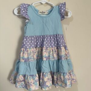 Marie Nicole Size 6/12 Months Purple Multicolor Tiered Polka Dot Ruffle Dress